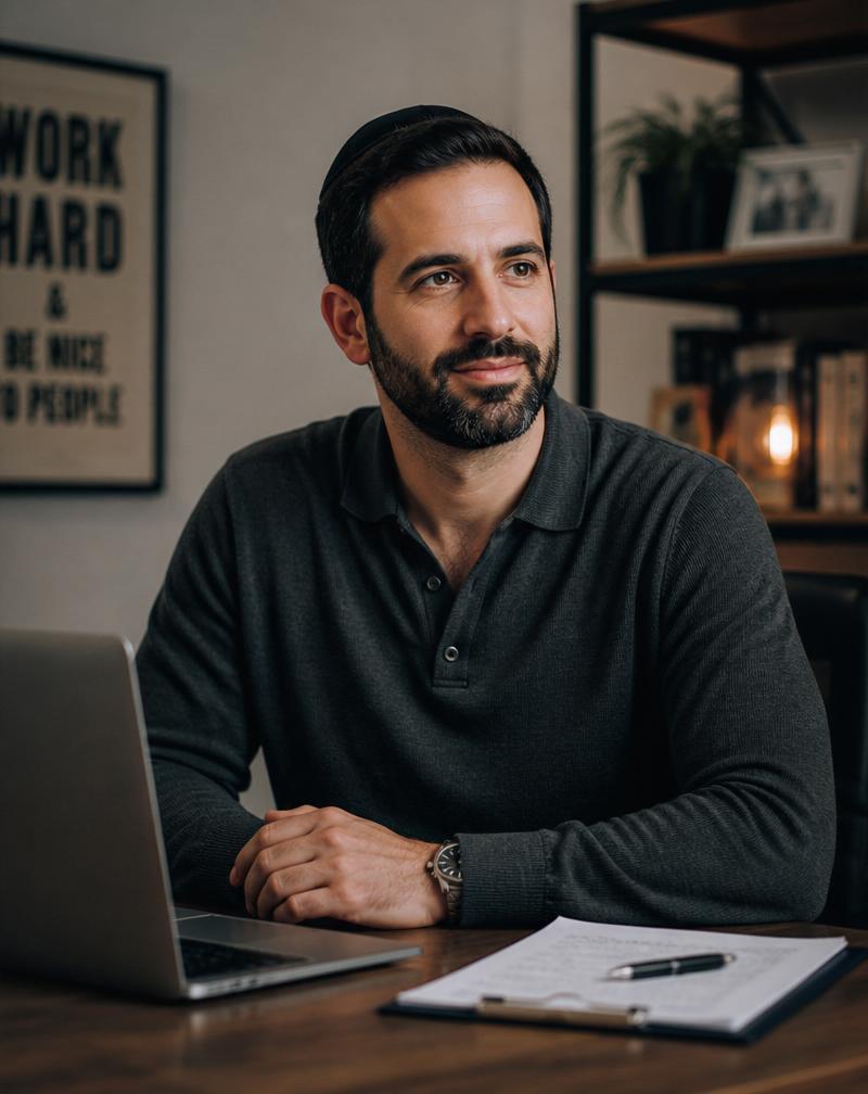Yaakov T., founder of Yaakov.AI, at his desk
